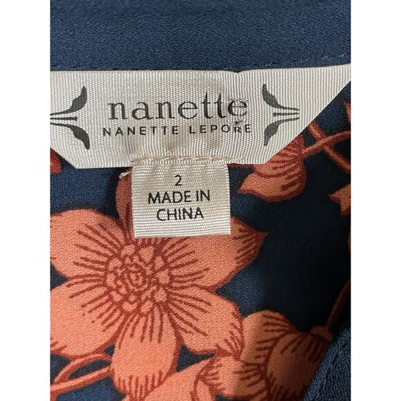 NANETTE Nanette Lepore Dress Women’s Size 2 Navy Floral Pintuck Fit and Flare - Picture 5 of 12